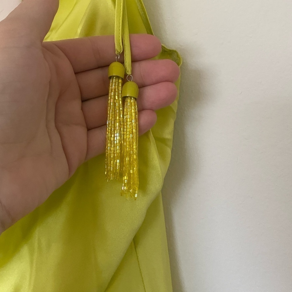Cinq a Sept Marta Beaded Tassel Cowl Neck Silk Cami Top Key Lime Y2K Style - Picture 6 of 14